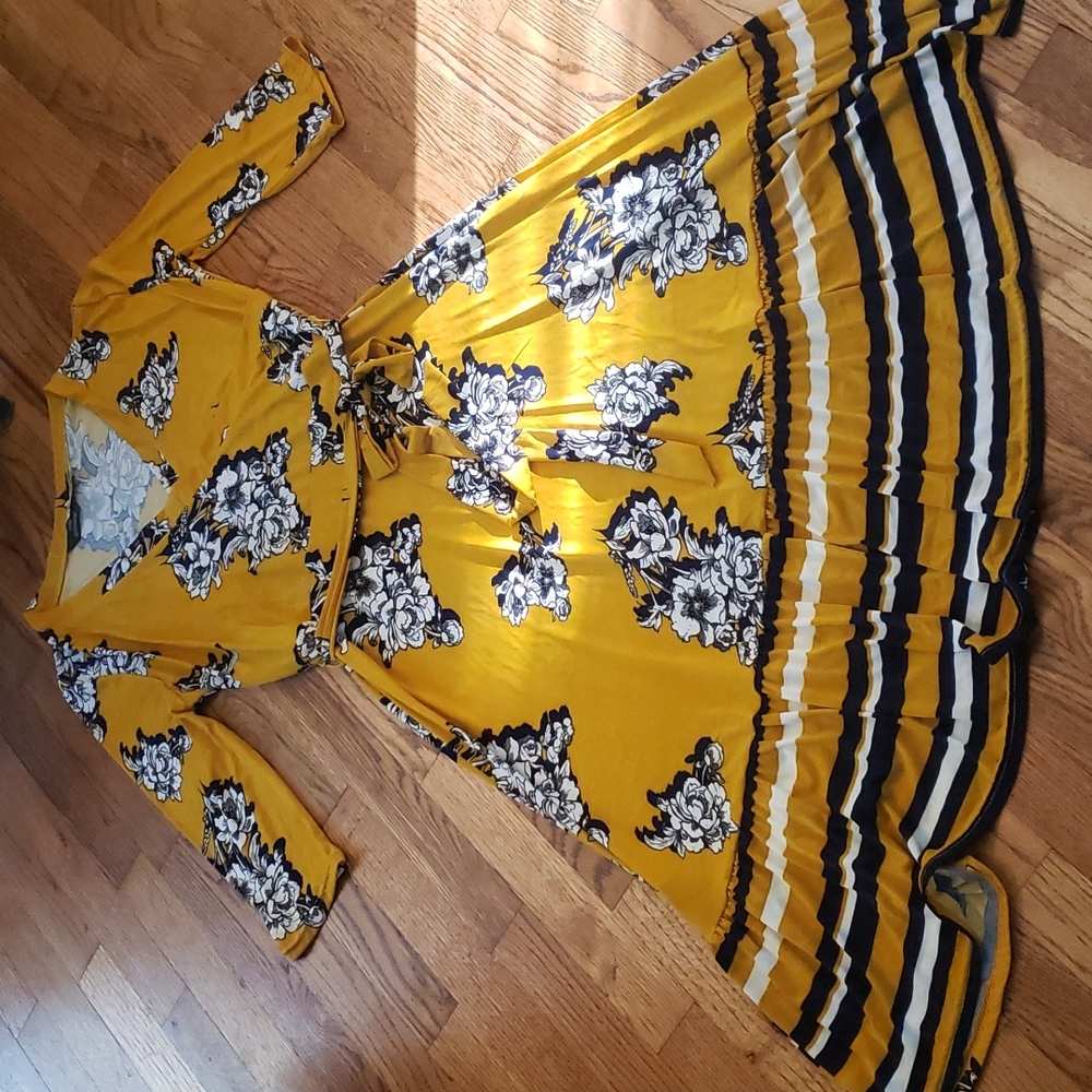 Mustard Yellow dress with floral design